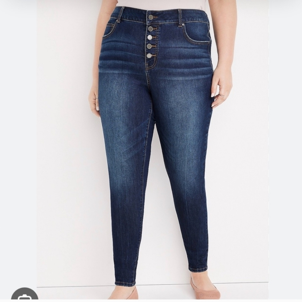 M Jeans By Maurices Large Dark Blue High Rise Button Fly Super Skinny Ankle Jean